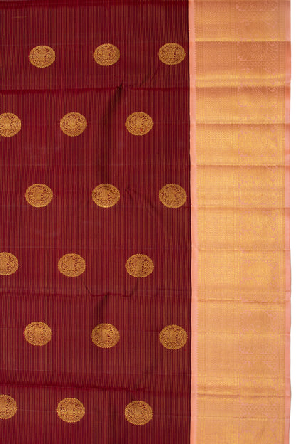 Kanchipuram Silk Oosi Lines And Butta Maroon Saree