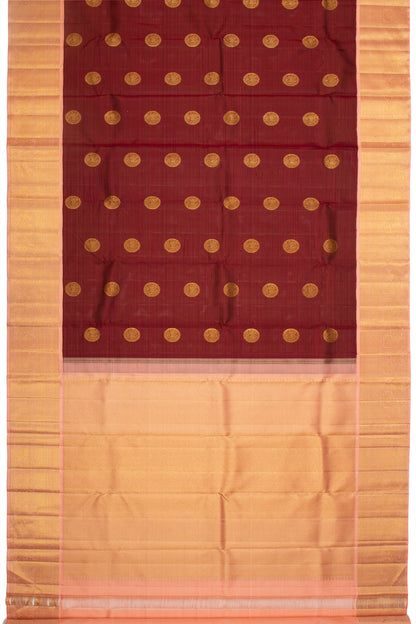 Kanchipuram Silk Oosi Lines And Butta Maroon Saree