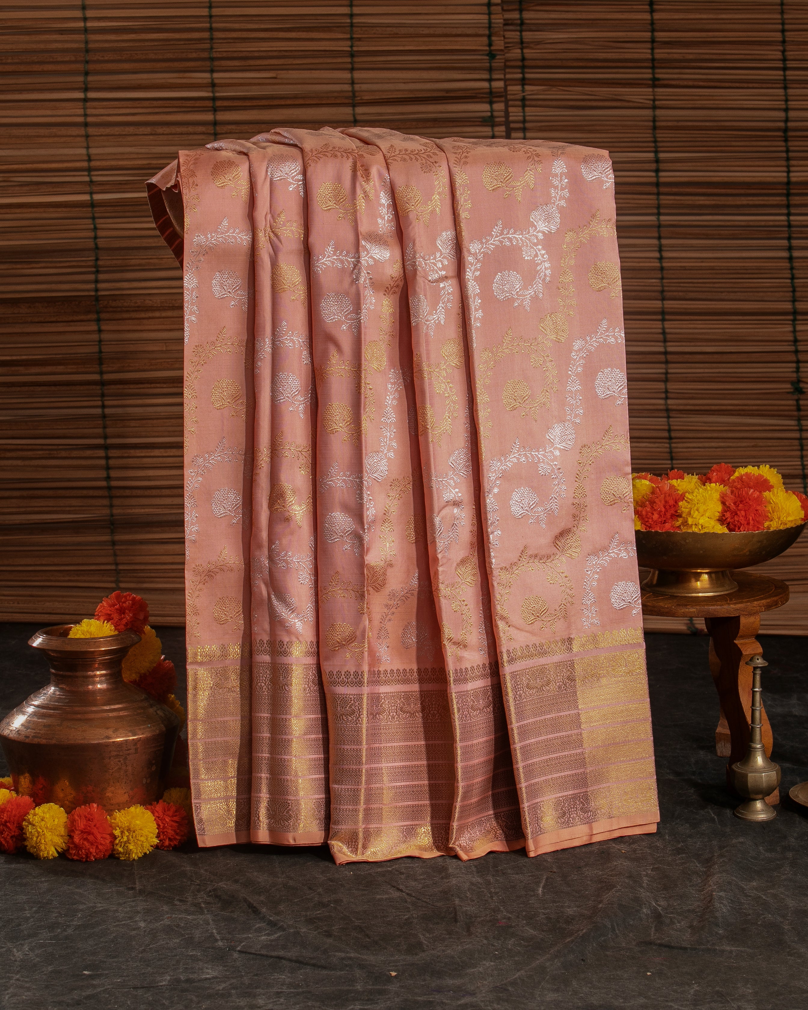 Kanchipuram Silk Jaal Baby Pink Saree