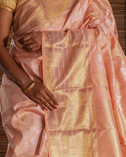 Kanchipuram Silk Jaal Baby Pink Saree