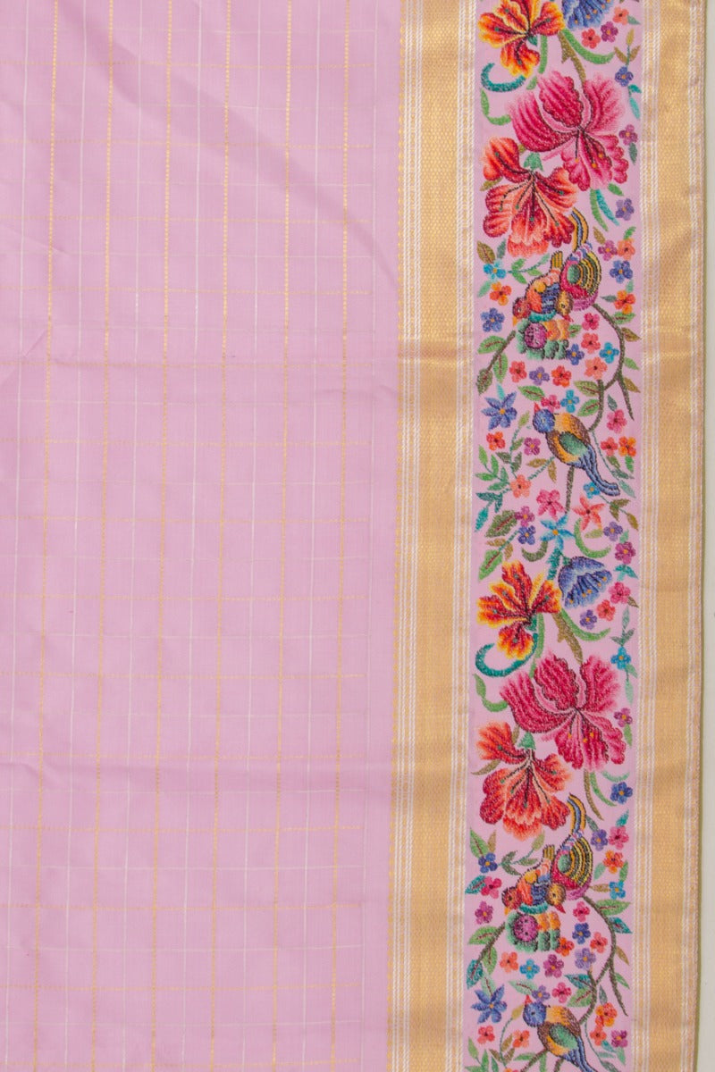 Kanchipuram Silk Checks Baby Pink Saree With Petite Point