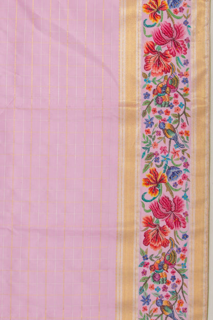 Kanchipuram Silk Checks Baby Pink Saree With Petite Point