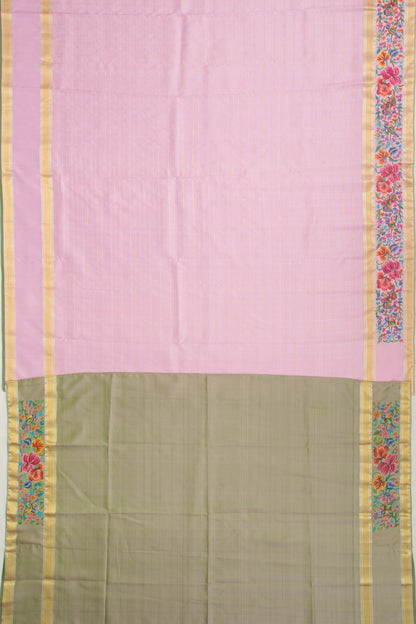 Kanchipuram Silk Checks Baby Pink Saree With Petite Point