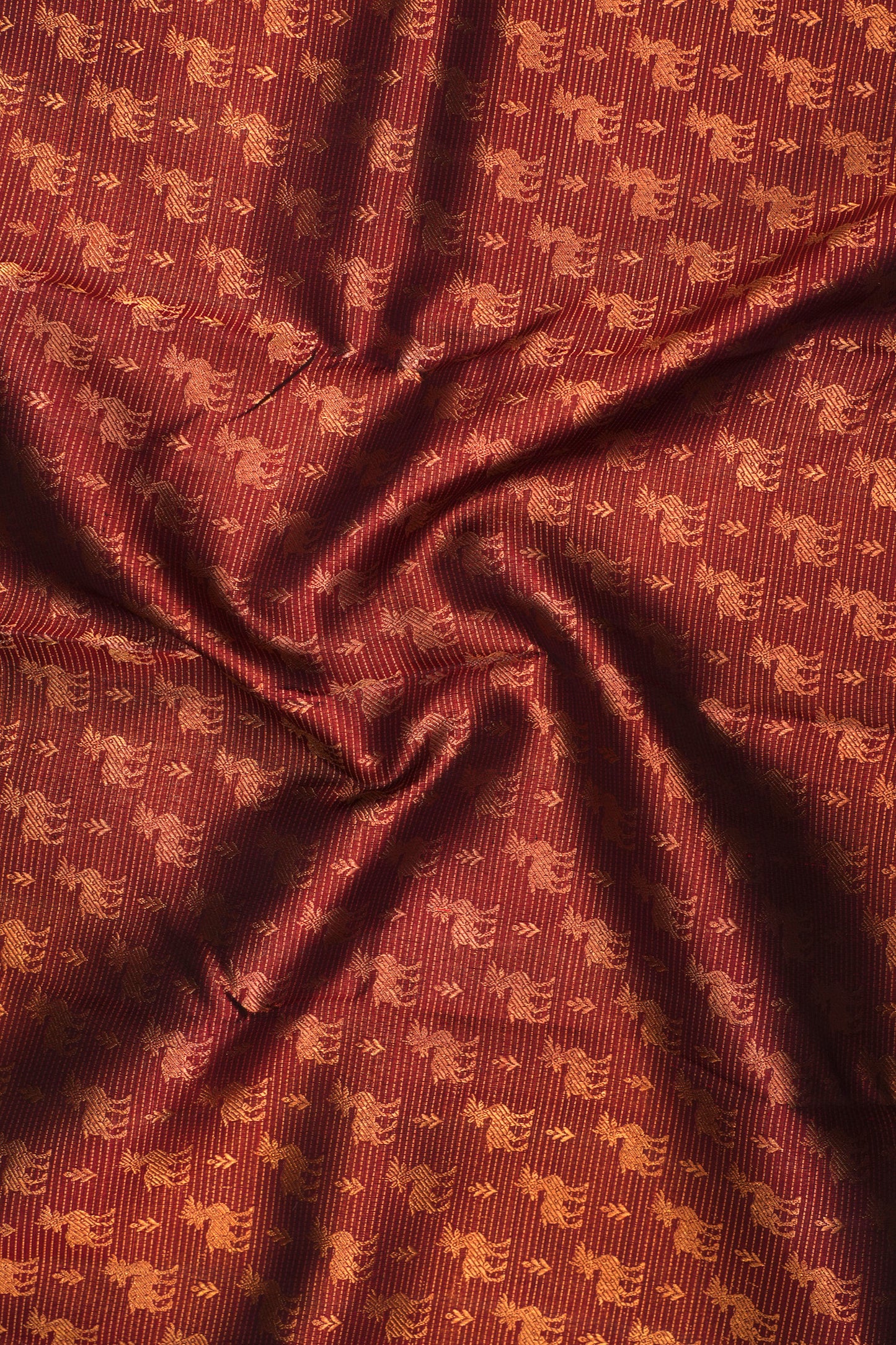 Kanchipuram Silk Horizontal Lines And Butta Brown Saree
