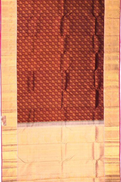 Kanchipuram Silk Horizontal Lines And Butta Brown Saree