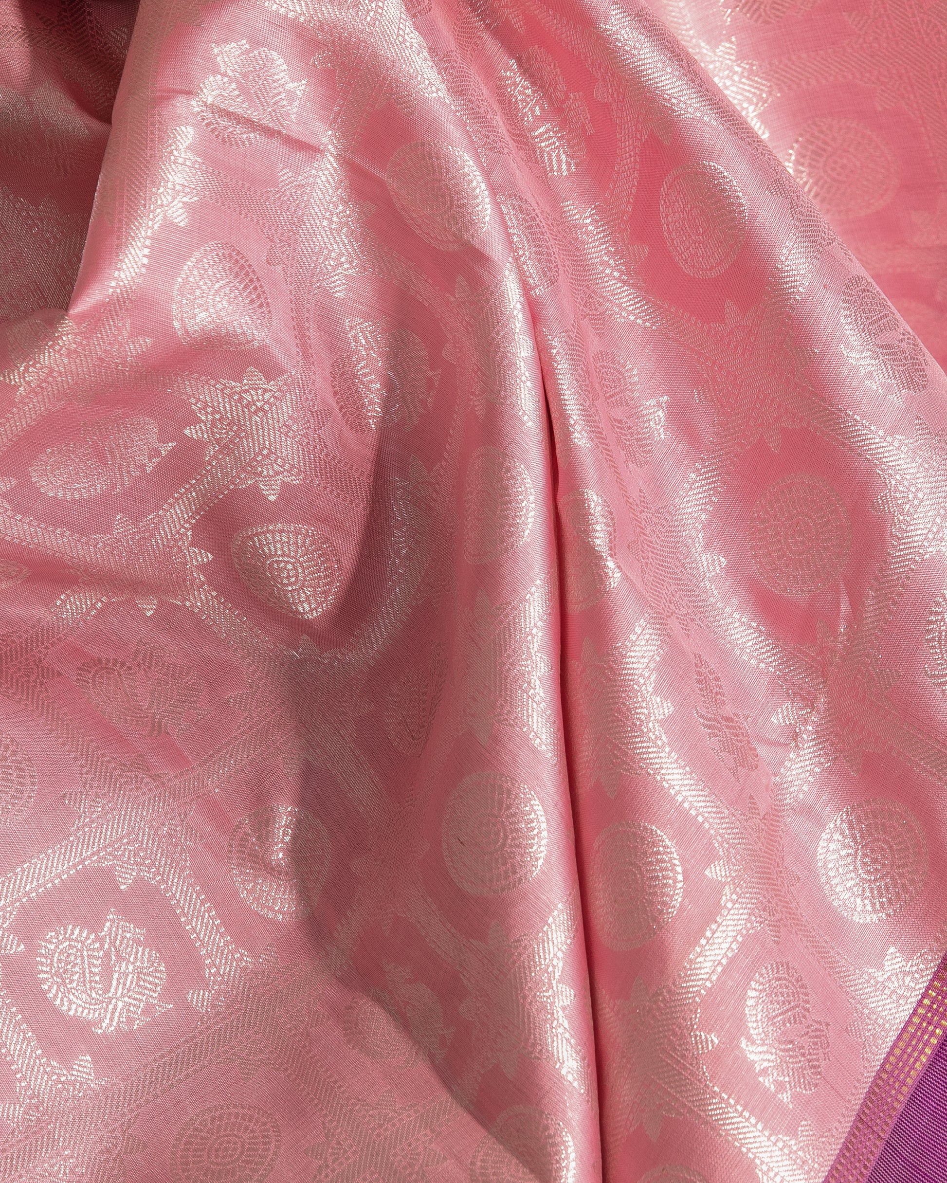 Kanchipuram Silk Checks And Butta Pastel Pink Saree