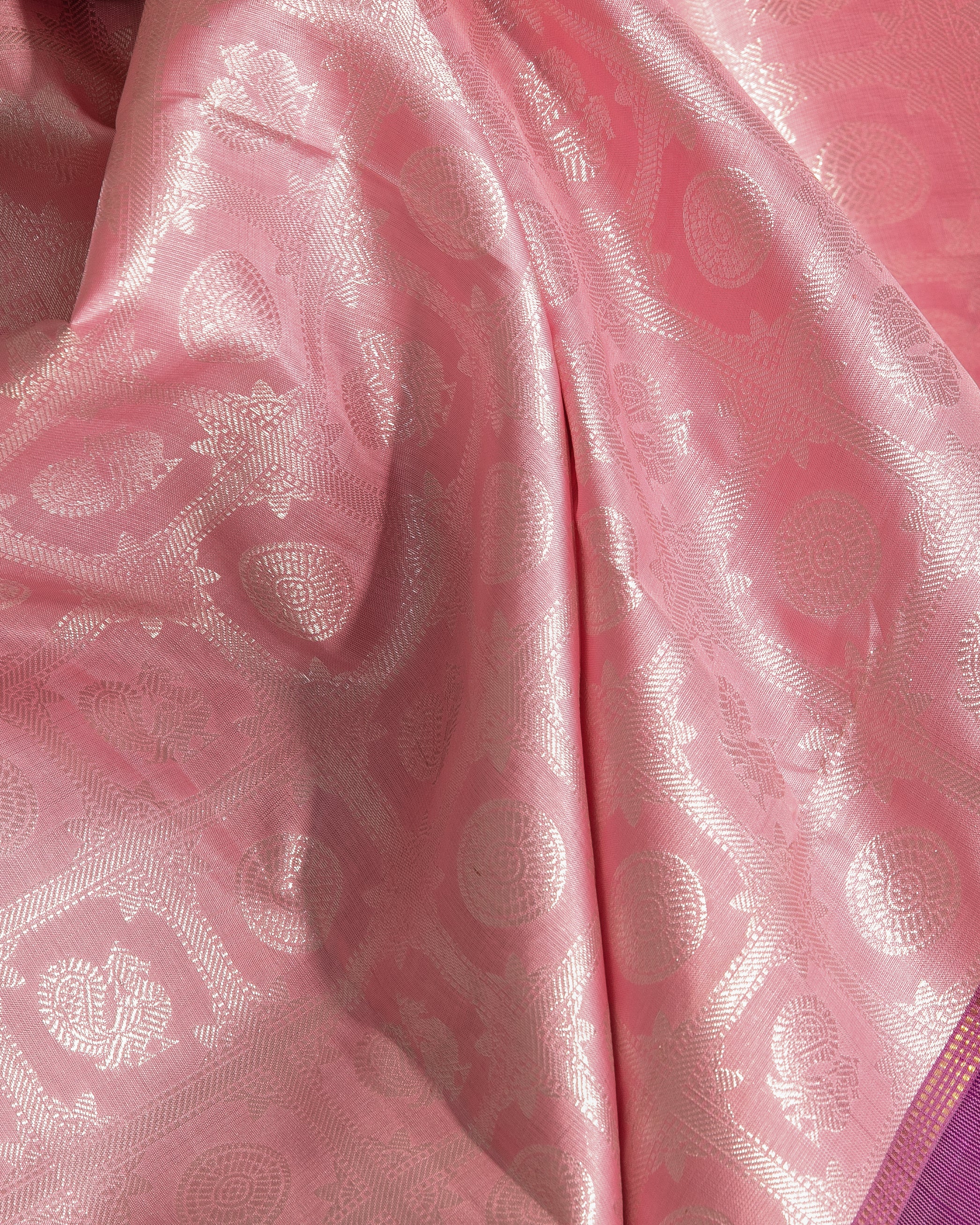 Kanchipuram Silk Checks And Butta Pastel Pink Saree