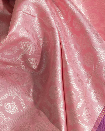 Kanchipuram Silk Checks And Butta Pastel Pink Saree