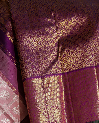 Kanchipuram Silk Checks And Butta Pastel Pink Saree
