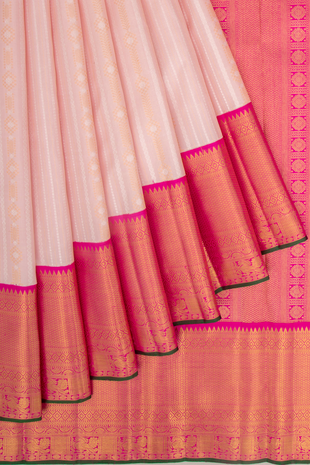 Kanchipuram Silk Vertical Lines Baby Pink Saree