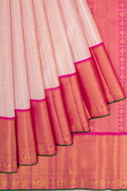 Kanchipuram Silk Vertical Lines Baby Pink Saree