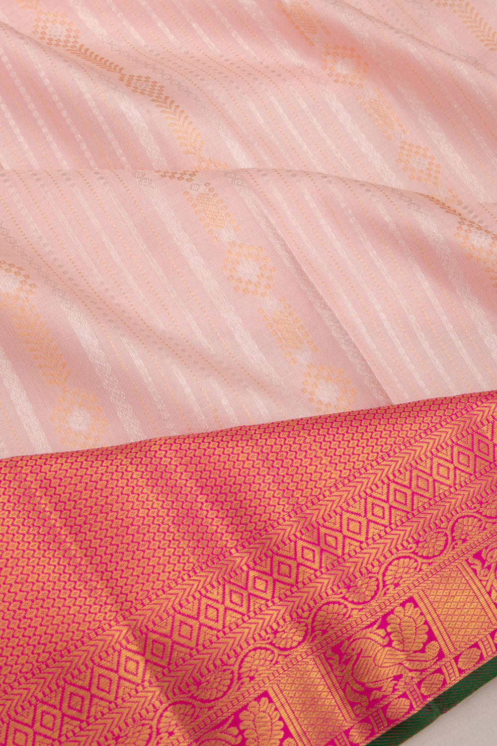 Kanchipuram Silk Vertical Lines Baby Pink Saree