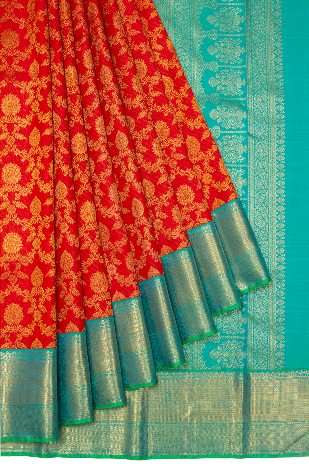 Kanchipuram Silk Lines and Jaal Red Saree