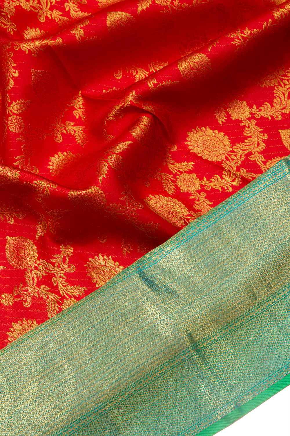 Kanchipuram Silk Lines and Jaal Red Saree