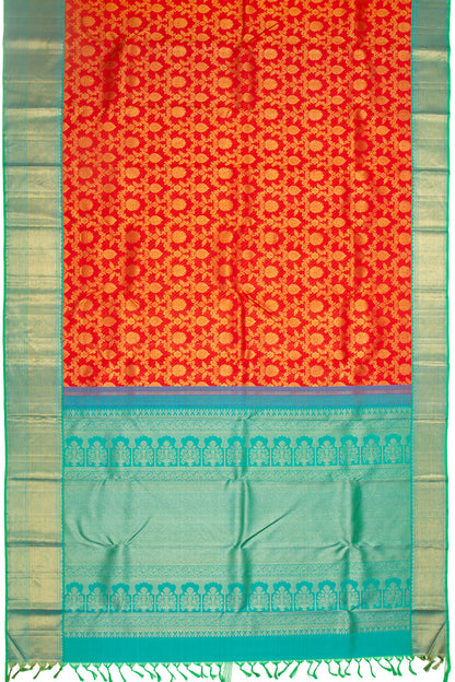 Kanchipuram Silk Lines and Jaal Red Saree