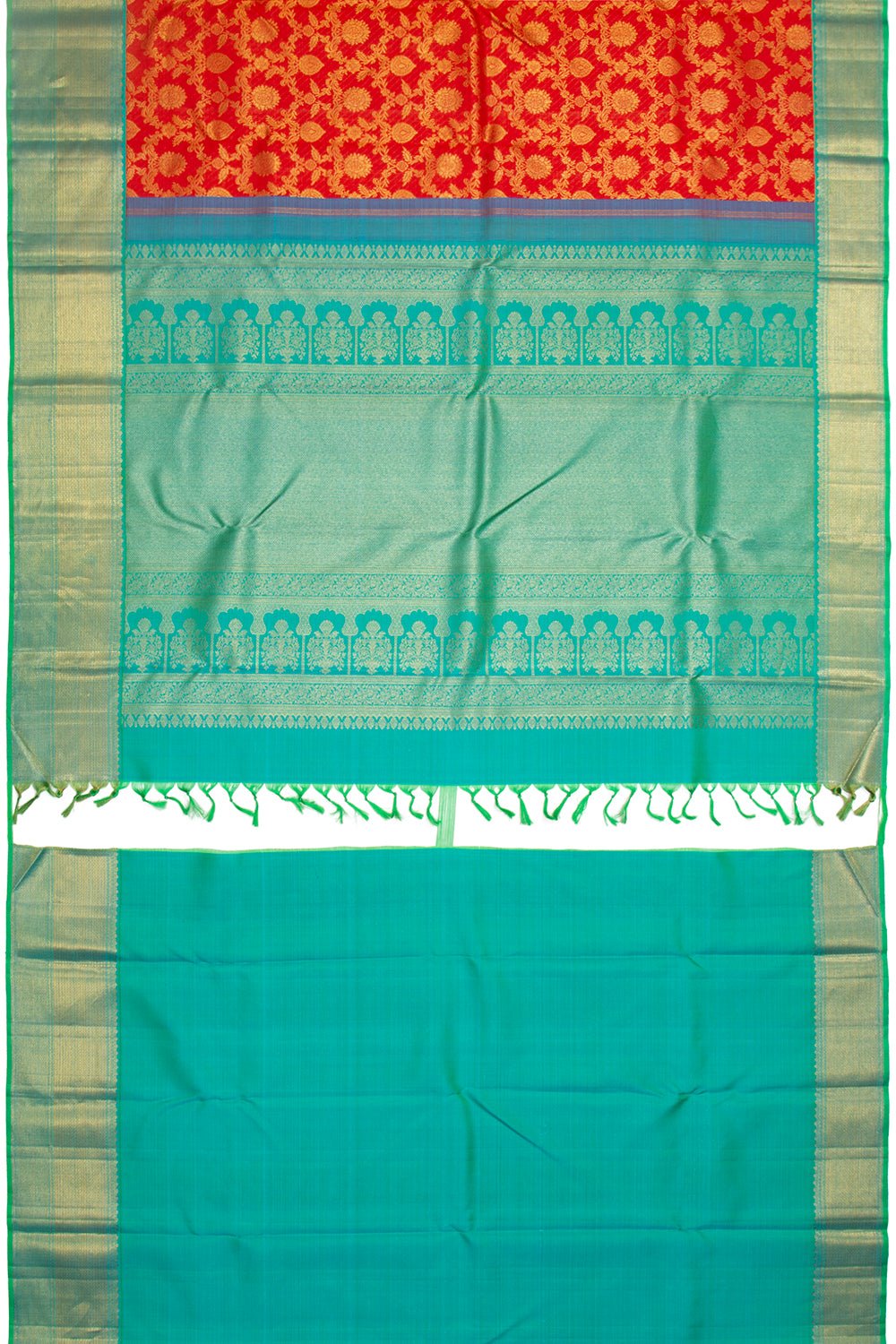 Kanchipuram Silk Lines and Jaal Red Saree