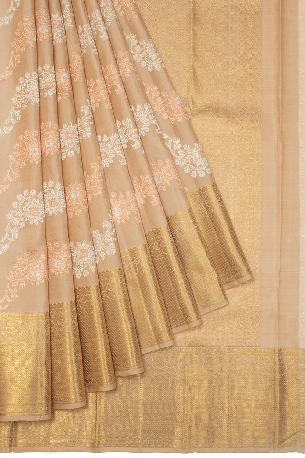 Kanchipuram Silk Jaal Beige Saree