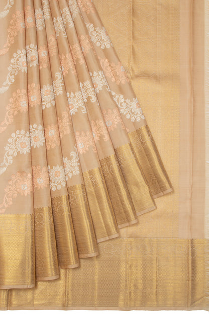 Kanchipuram Silk Jaal Beige Saree