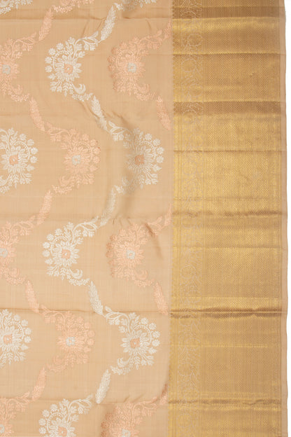Kanchipuram Silk Jaal Beige Saree