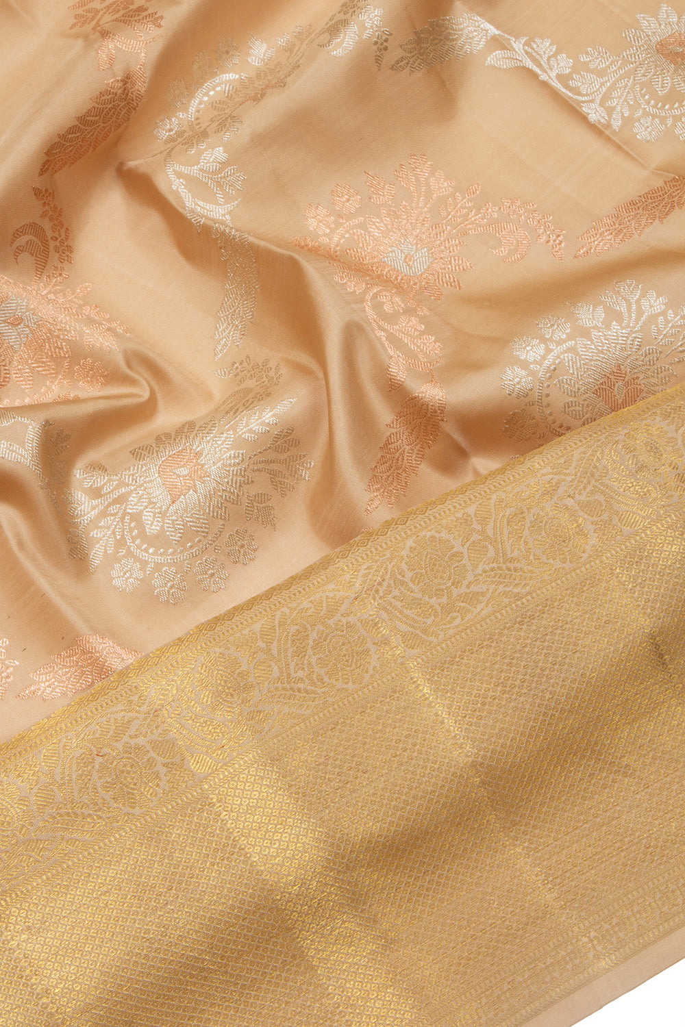 Kanchipuram Silk Jaal Beige Saree