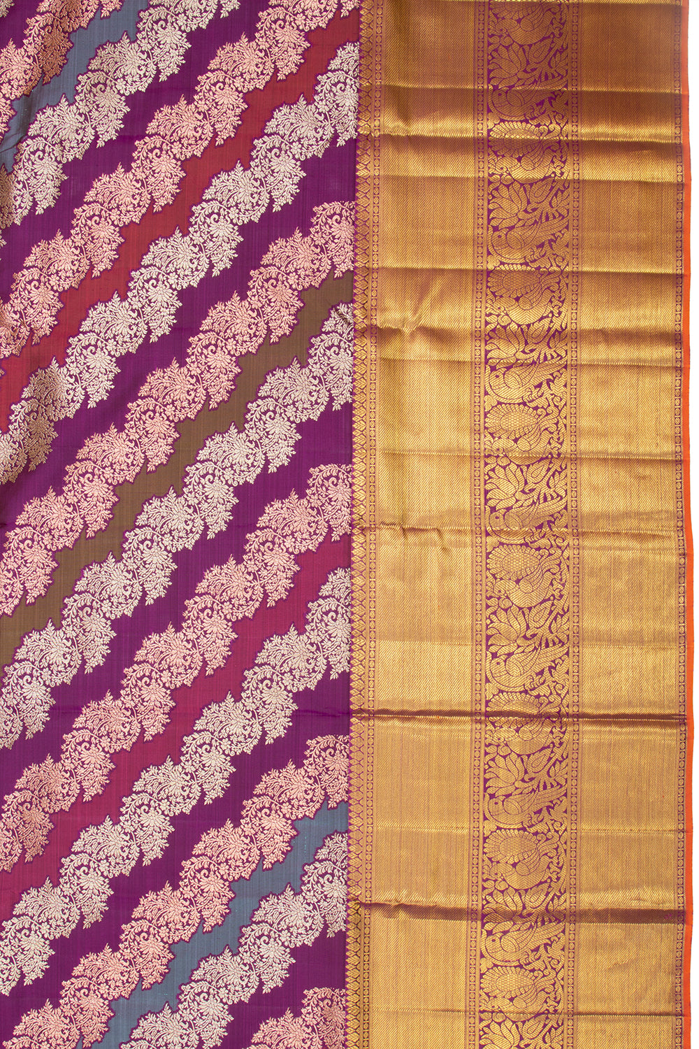 Kanchipuram Silk Rangkat Inspired Jaal Multicolour Saree