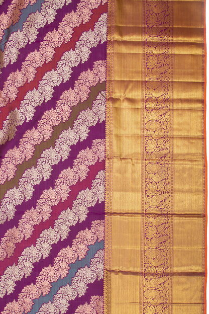 Kanchipuram Silk Rangkat Inspired Jaal Multicolour Saree