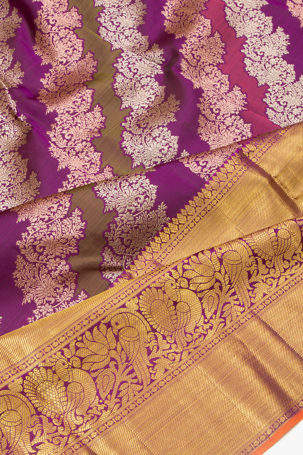 Kanchipuram Silk Rangkat Inspired Jaal Multicolour Saree