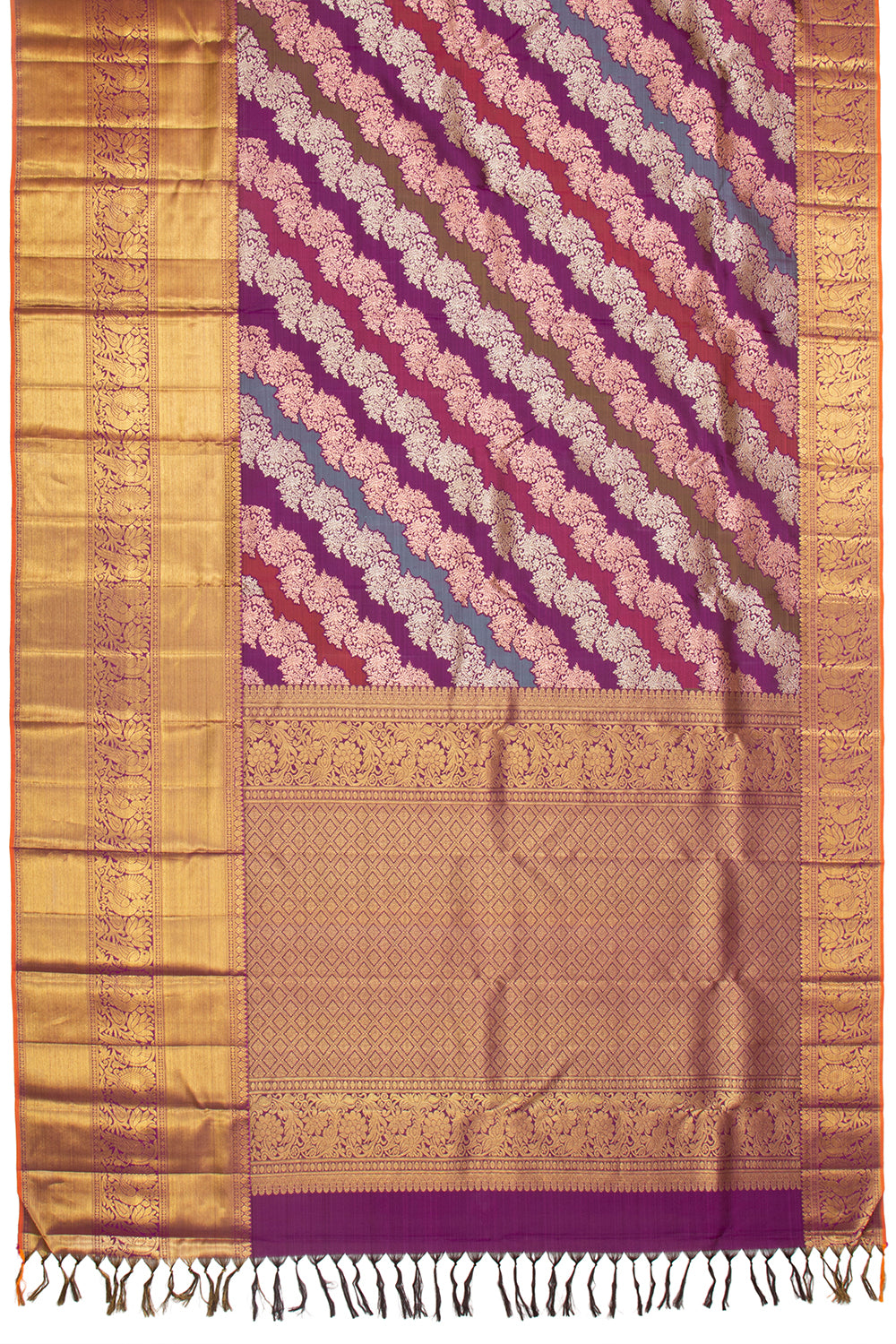 Kanchipuram Silk Rangkat Inspired Jaal Multicolour Saree