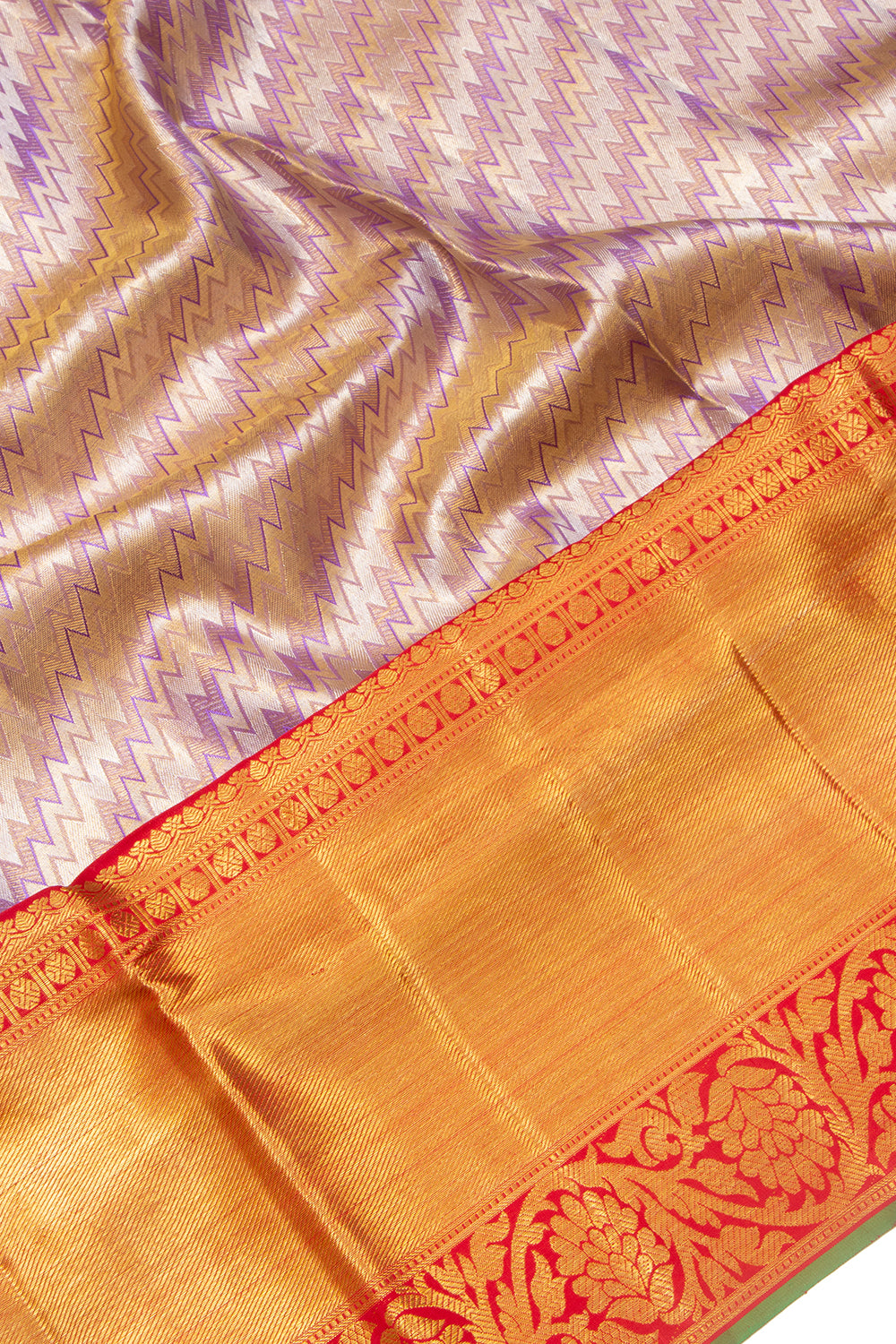 Kanchipuram Silk Tissue Geometric Brocade Violet Saree