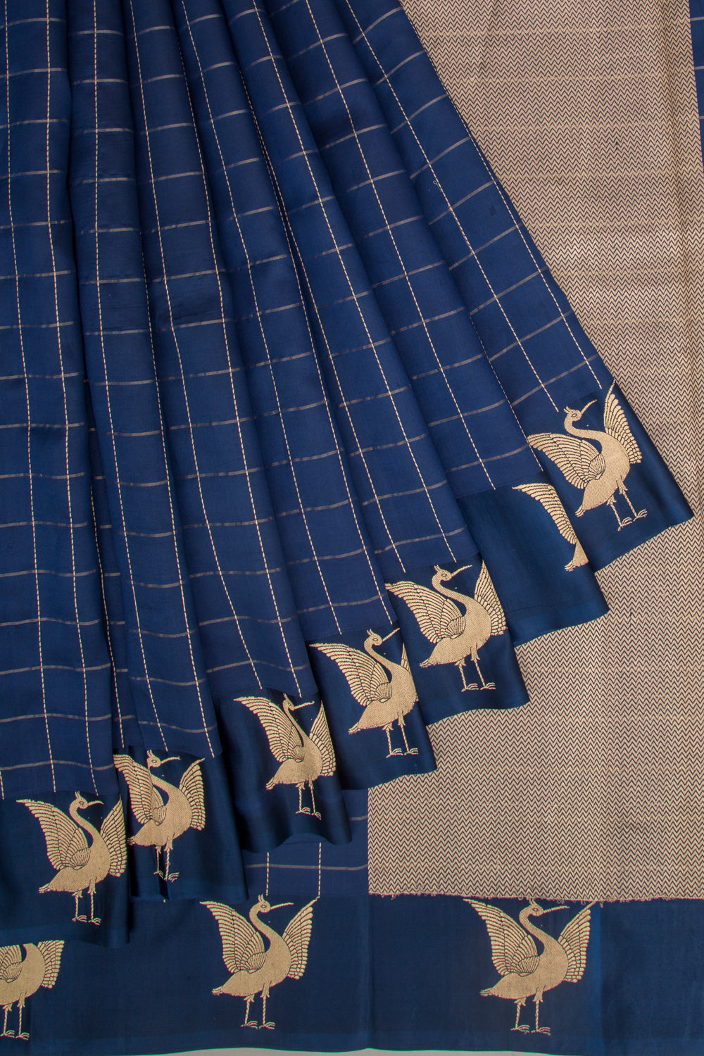 Banarasi Katan Silk Checks Dark Blue Saree