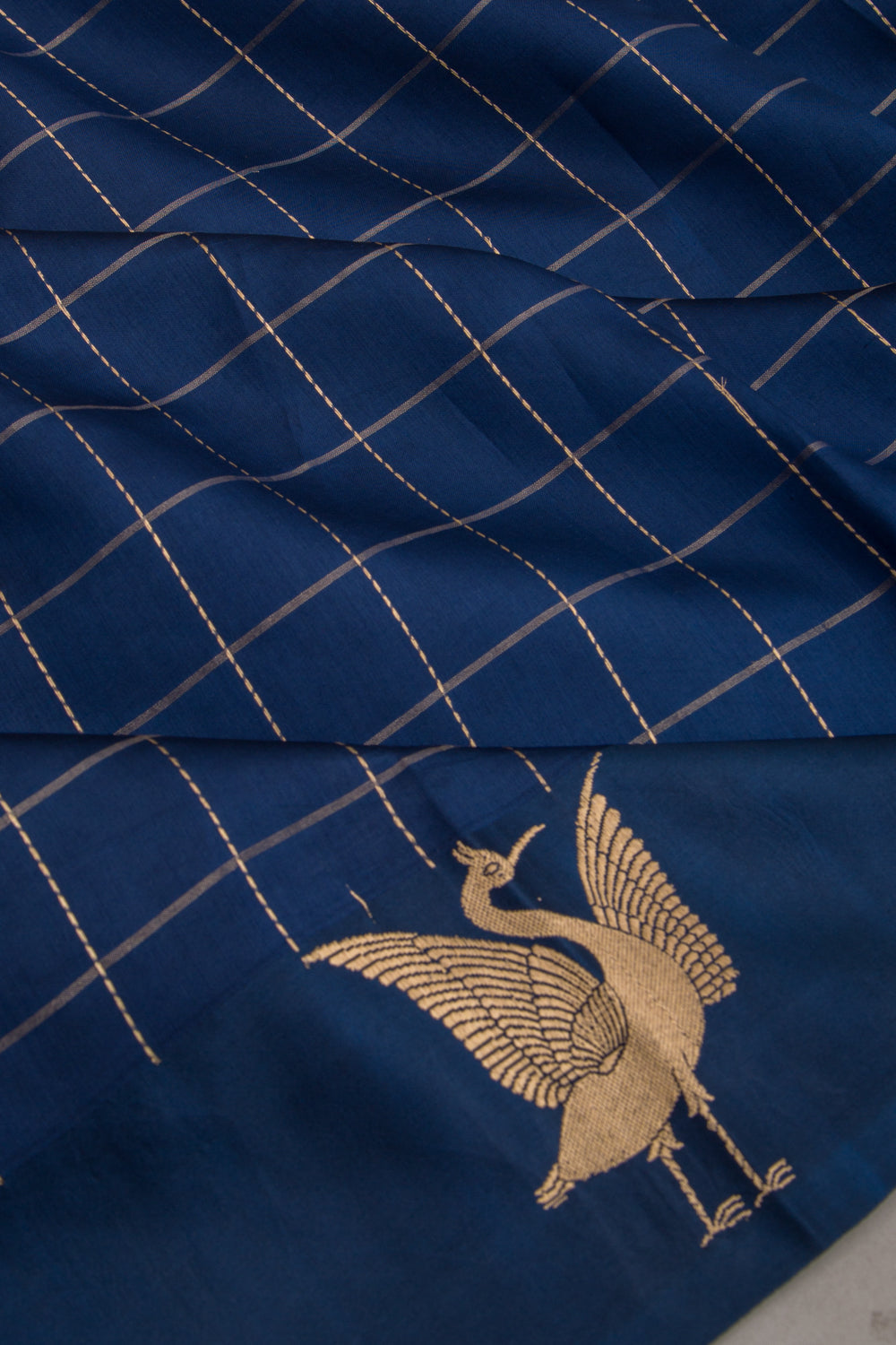 Banarasi Katan Silk Checks Dark Blue Saree