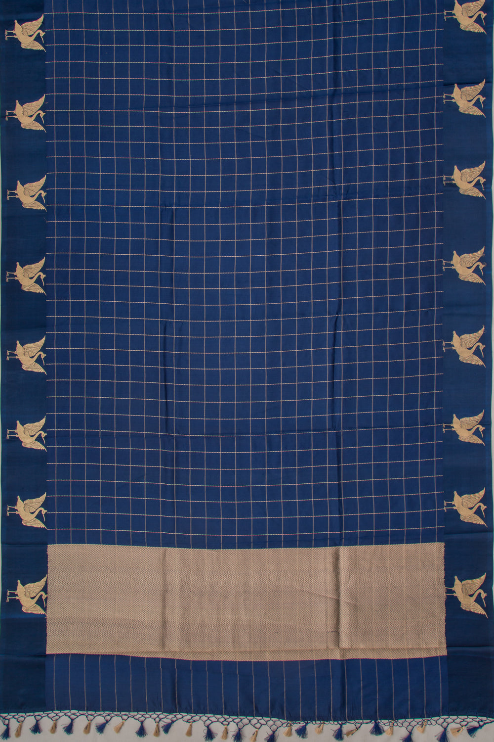 Banarasi Katan Silk Checks Dark Blue Saree