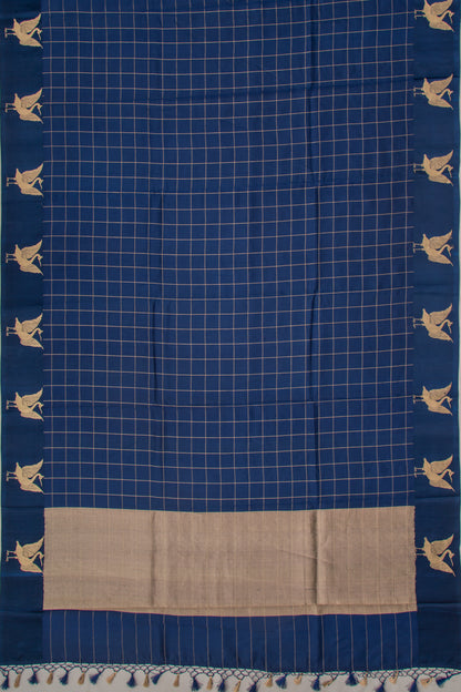 Banarasi Katan Silk Checks Dark Blue Saree