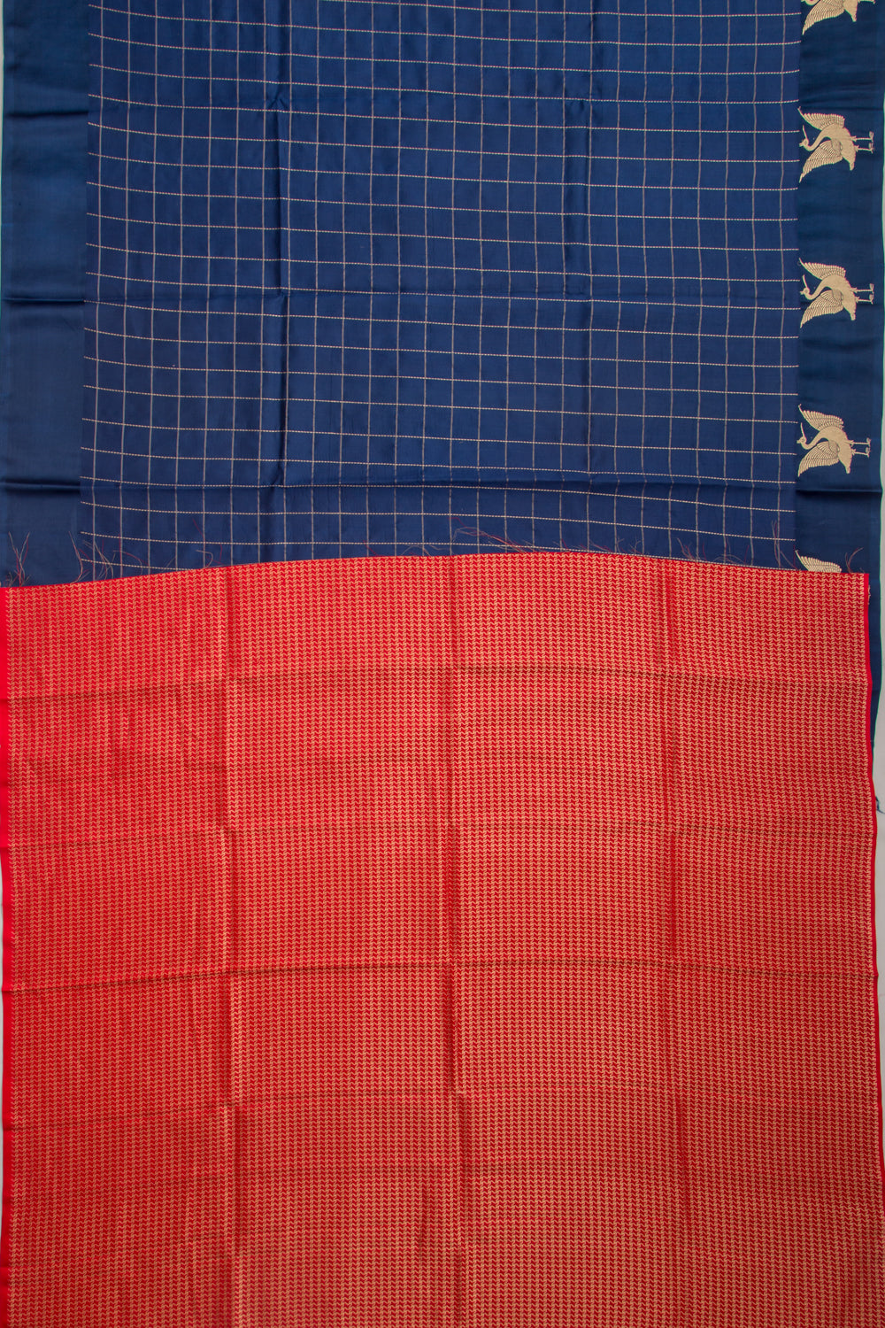Banarasi Katan Silk Checks Dark Blue Saree