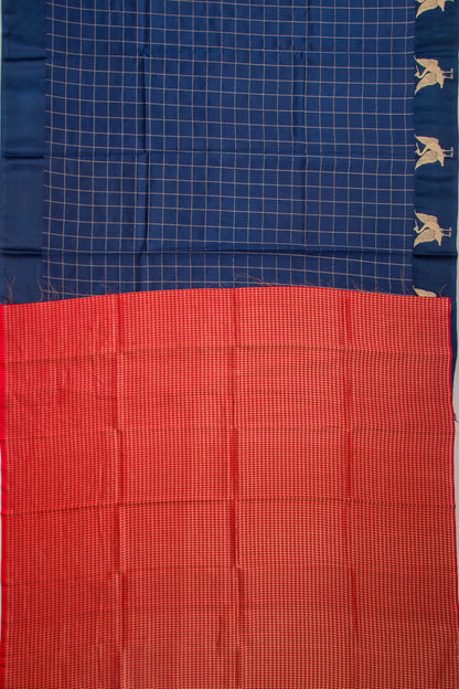 Banarasi Katan Silk Checks Dark Blue Saree