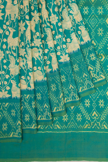 Pochampally Silk Ikat Pichwai Printed Sea Green Saree