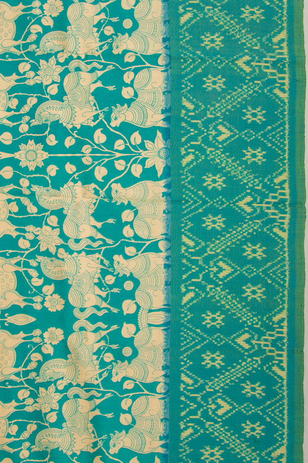 Pochampally Silk Ikat Pichwai Printed Sea Green Saree