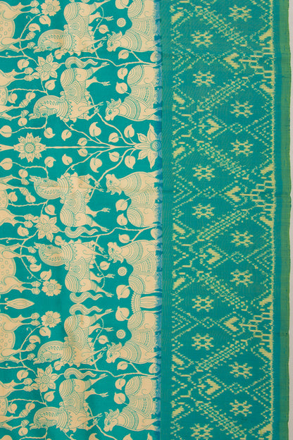 Pochampally Silk Ikat Pichwai Printed Sea Green Saree
