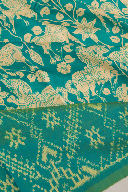 Pochampally Silk Ikat Pichwai Printed Sea Green Saree