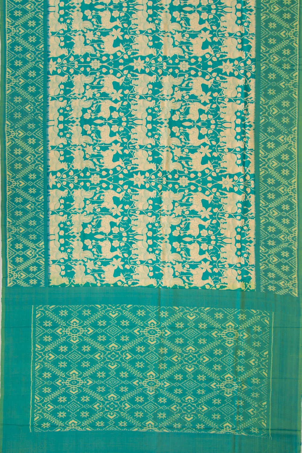 Pochampally Silk Ikat Pichwai Printed Sea Green Saree