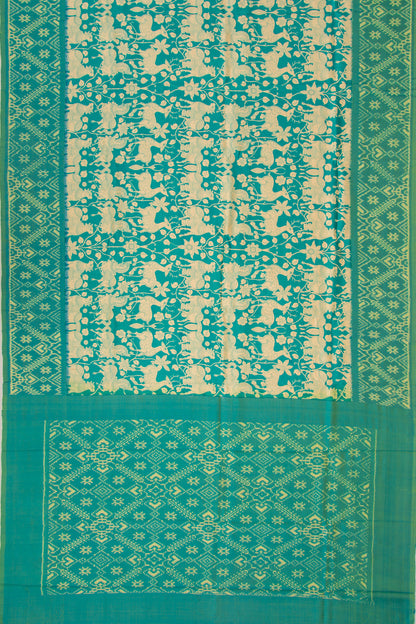 Pochampally Silk Ikat Pichwai Printed Sea Green Saree