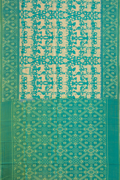 Pochampally Silk Ikat Pichwai Printed Sea Green Saree