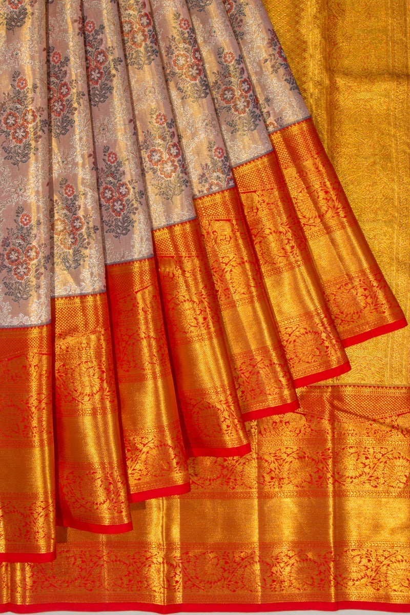 Kanchipuram Silk Tissue Brocade Peach Saree