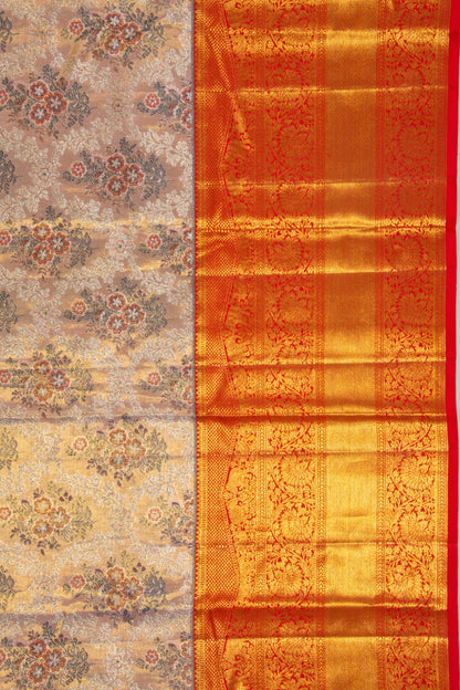 Kanchipuram Silk Tissue Brocade Peach Saree