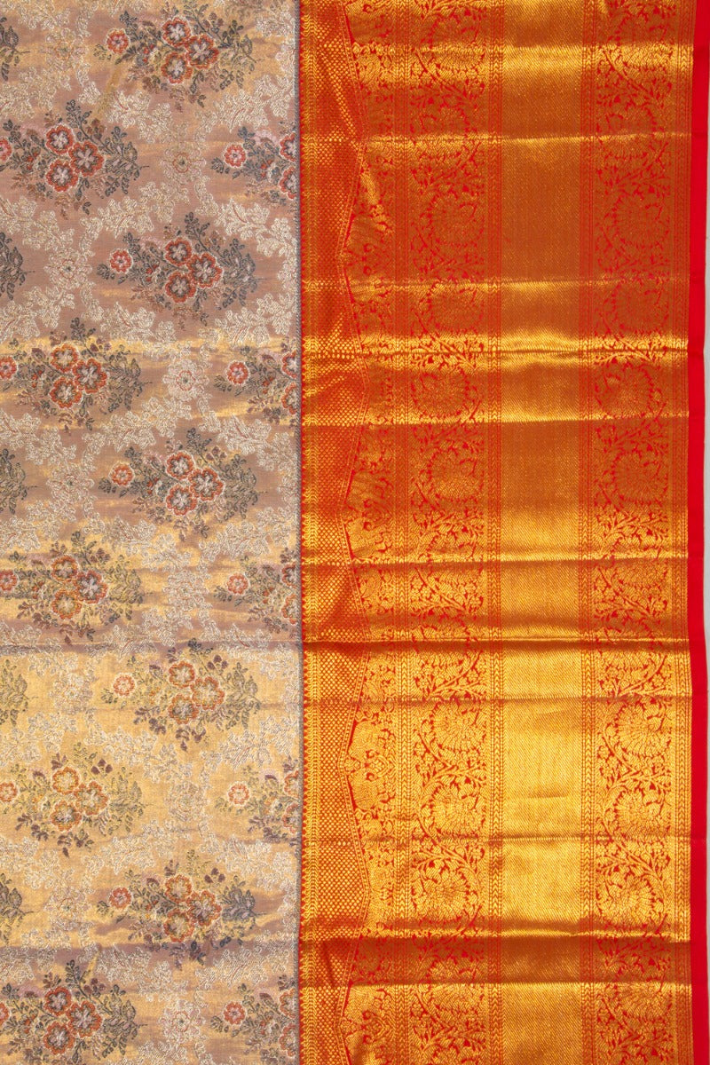 Kanchipuram Silk Tissue Brocade Peach Saree