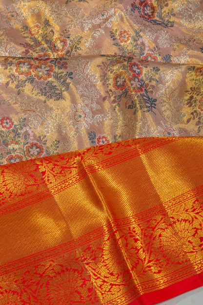 Kanchipuram Silk Tissue Brocade Peach Saree