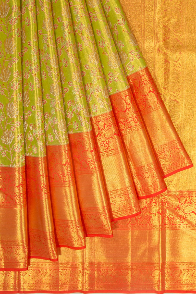 Kanchipuram Silk Tissue Jaal Green Saree
