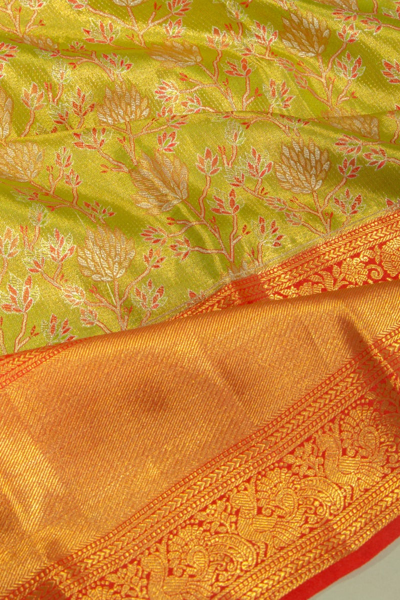 Kanchipuram Silk Tissue Jaal Green Saree