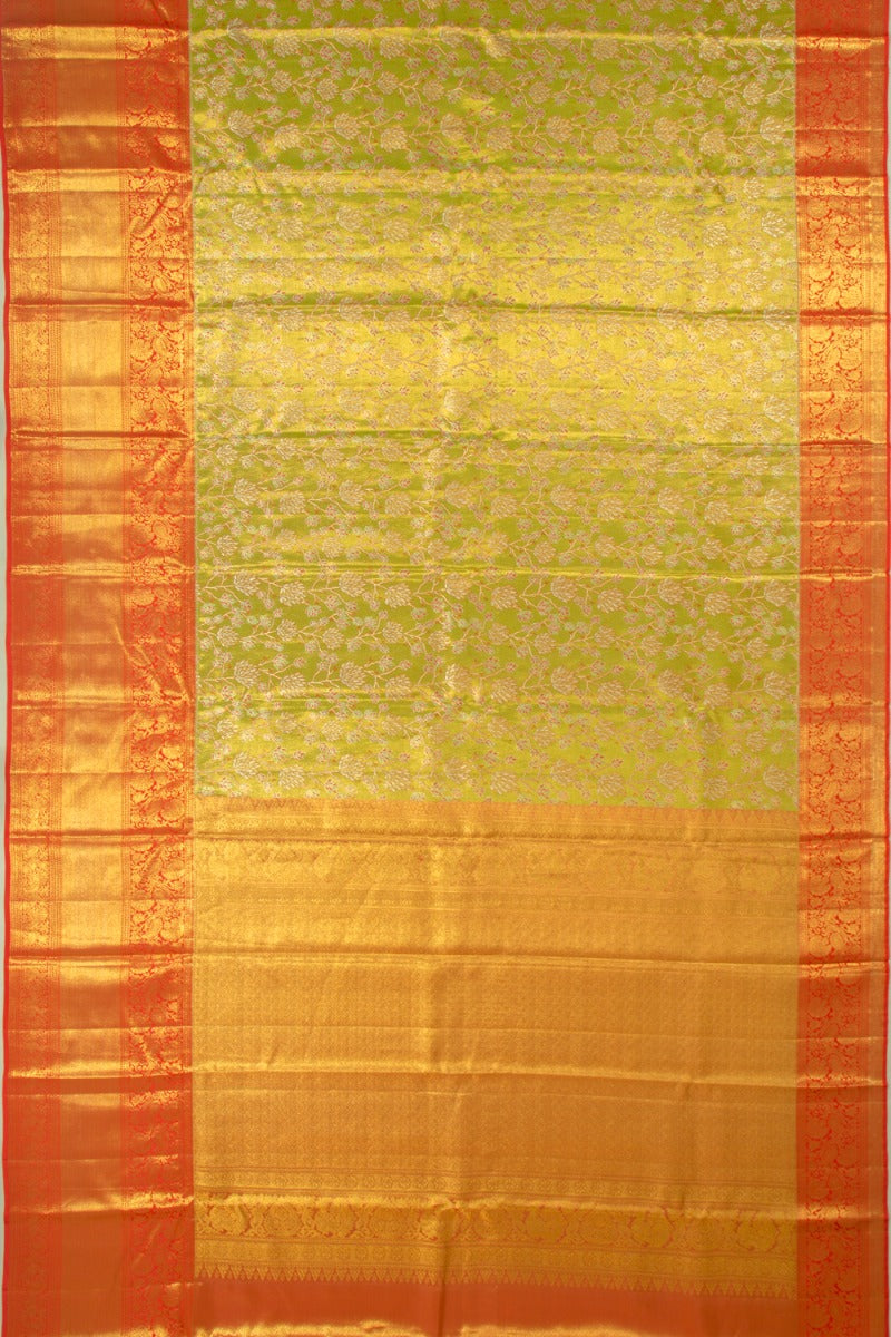 Kanchipuram Silk Tissue Jaal Green Saree