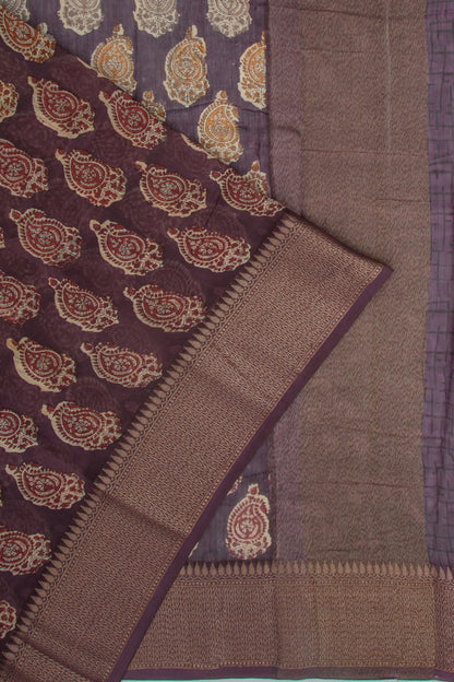 Chanderi Soft Silk Floral Printed Burgundy Saree